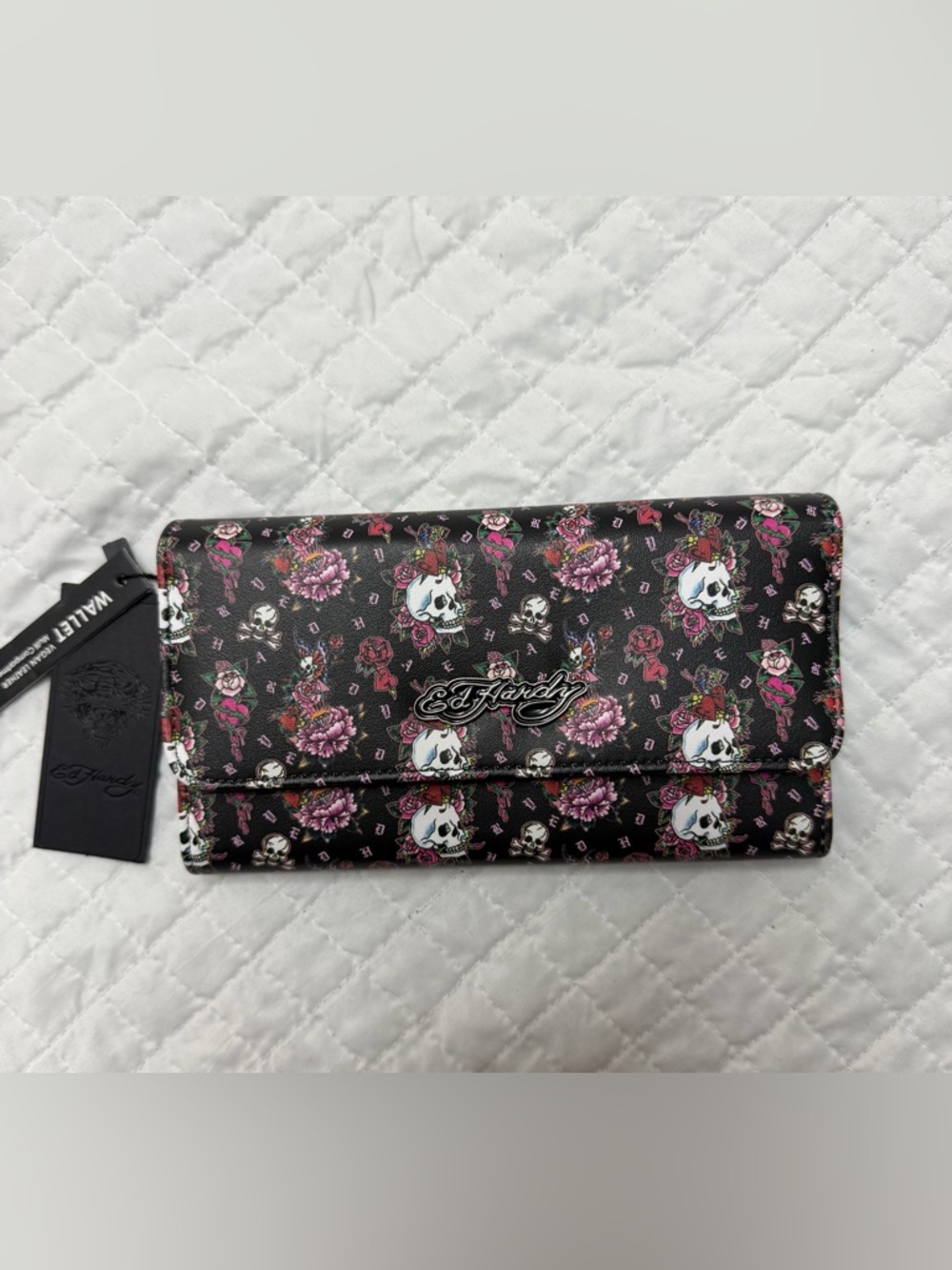 Ed Hardy Skull Floral Wallet Clutch New With Tags